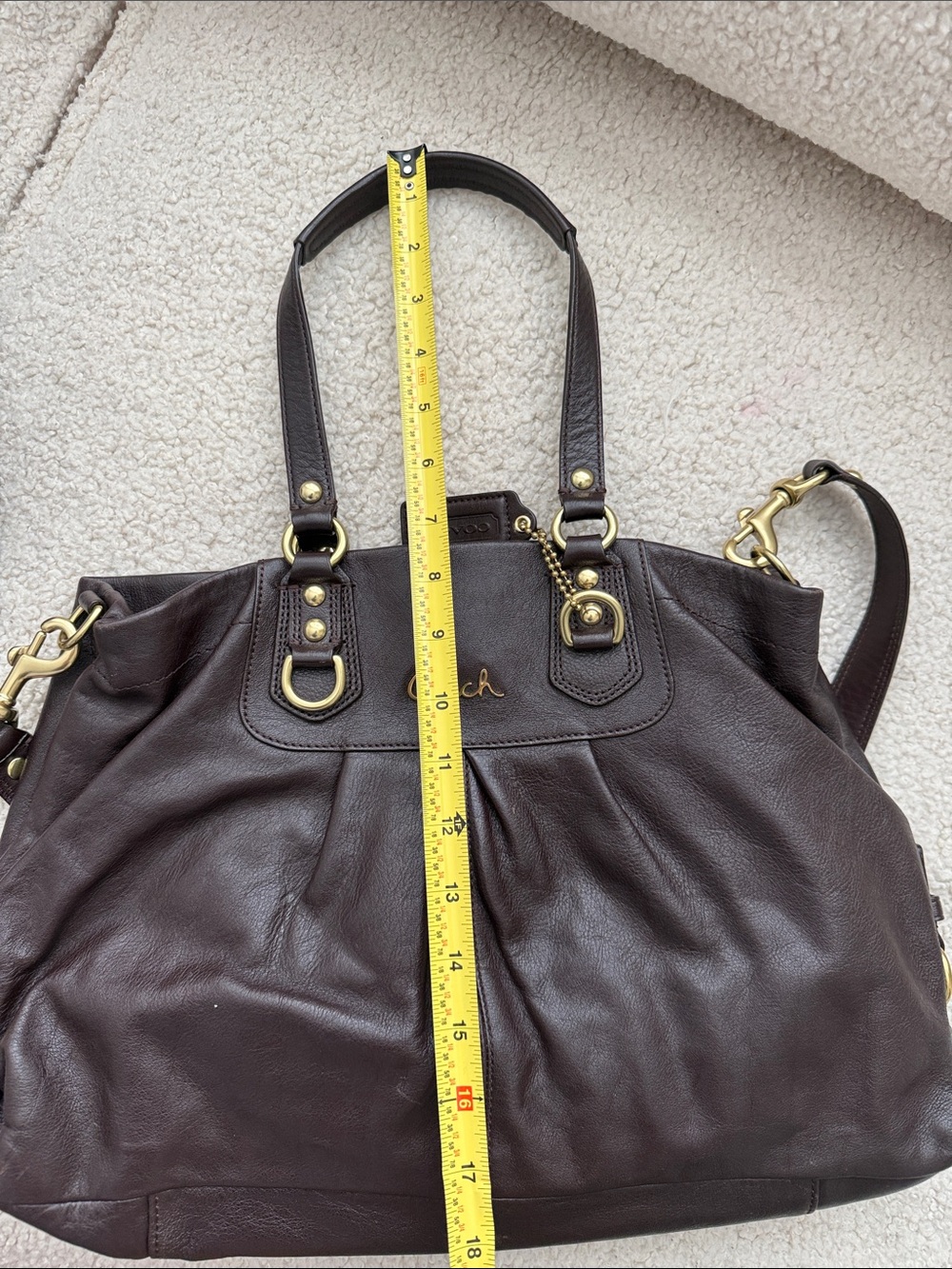 Coach Ashley Chocolate Brown Leather Shoulder Tote with Gold Hardware - Picture 9 of 15
